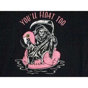 Retrofit Mens XL Black Youll Float Too Grim Reaper Flamingo Graphic T-Shirt